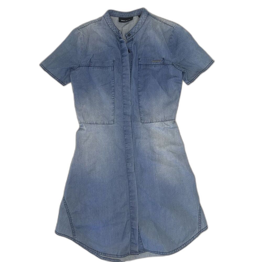 DKNY womens button down denim shirt dress polka dot size 0